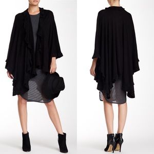 Just Jamie Women’s Solid Ruffle Ruana Elegant Cover Up Open Shall Black Soft New